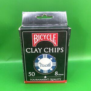 Bicycle NEW OLD STOCK 50-Count Clay Poker Chips Set Tournament Quality 8 Gram